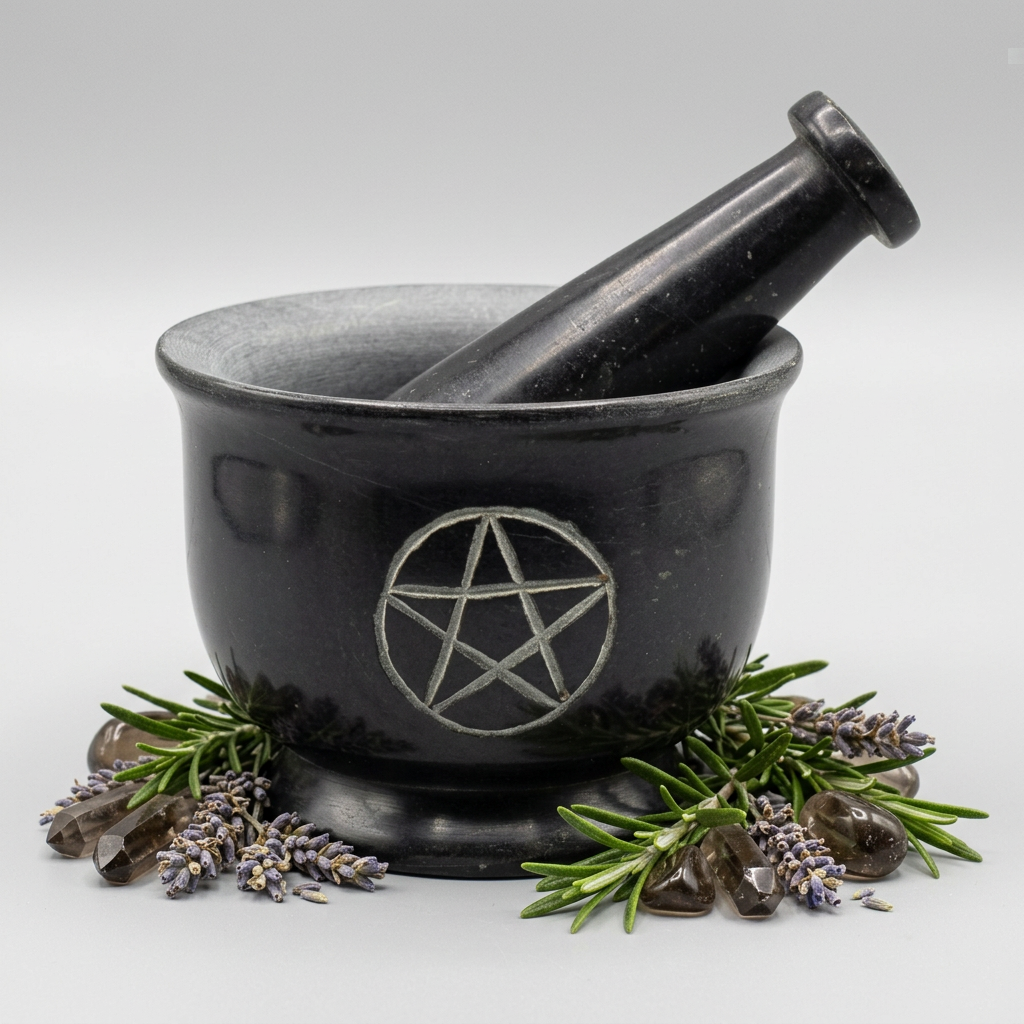 Pentacle soapstone mortar and pestle hero