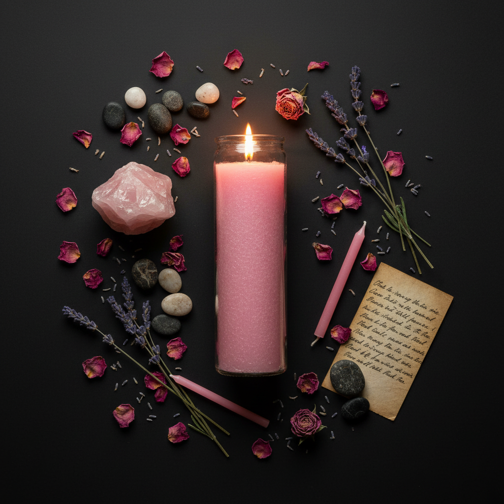 Pink 7-Day Candle Flat Lay
