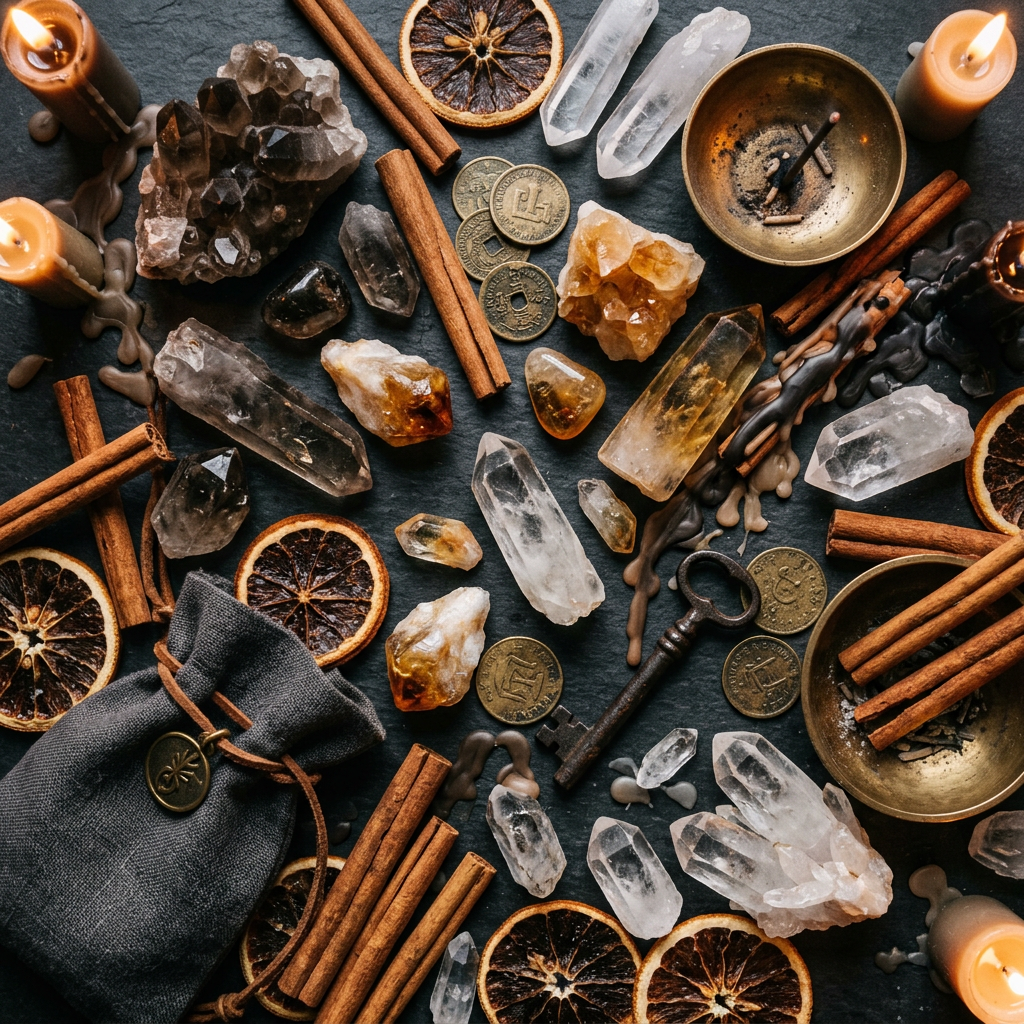 Protection and prosperity props-only flat lay
