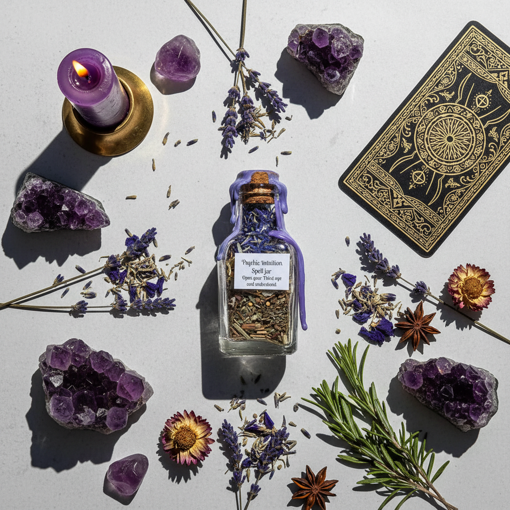 Psychic Spell Jar Flat Lay