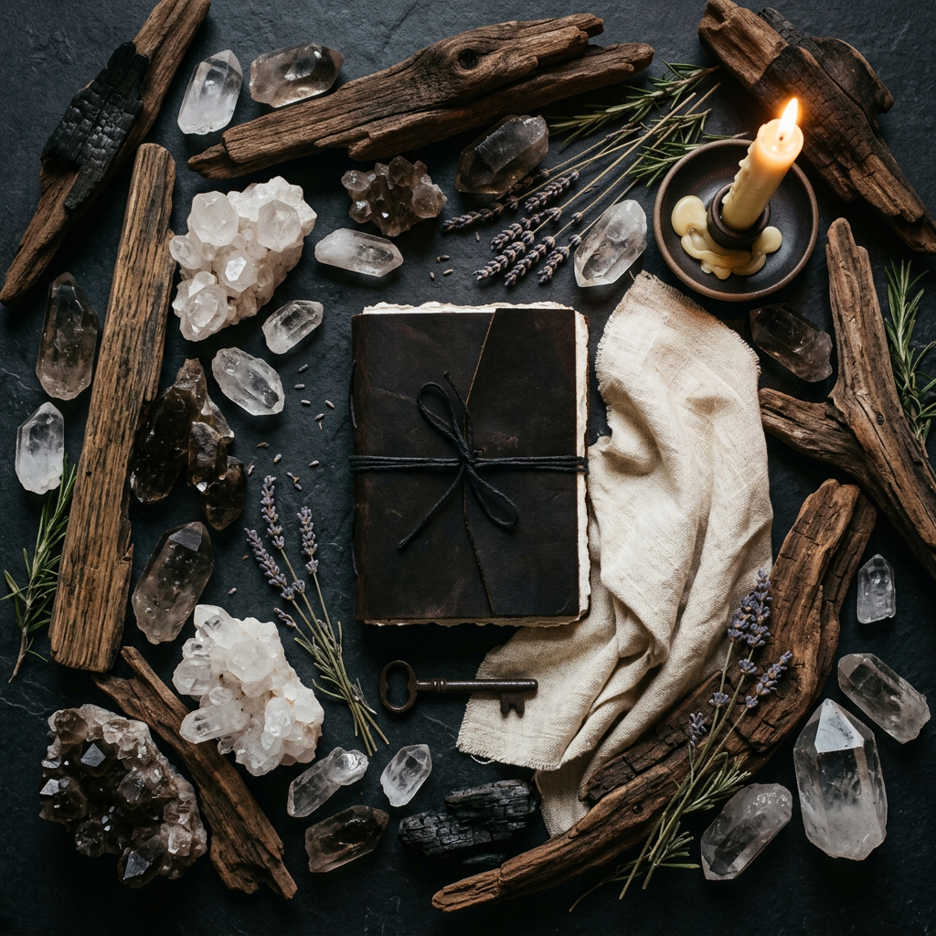 Purification ritual props-only flat lay