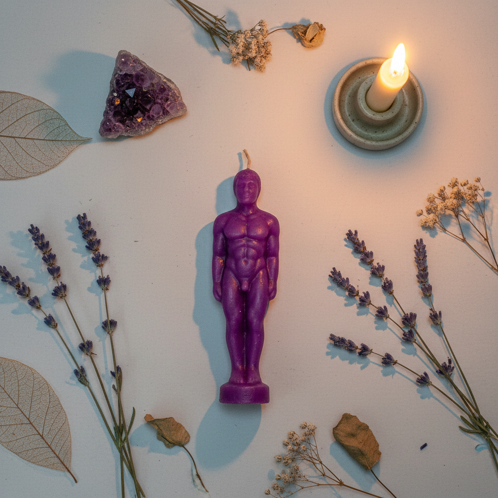 Purple Figure Candle Flat Lay