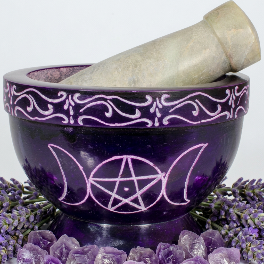 Purple triple moon mortar and pestle hero