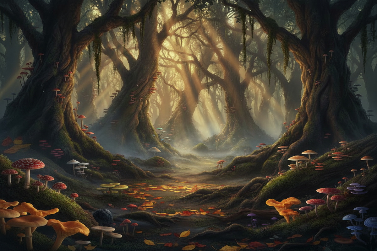 Realistic Mushroom Forest Scene
