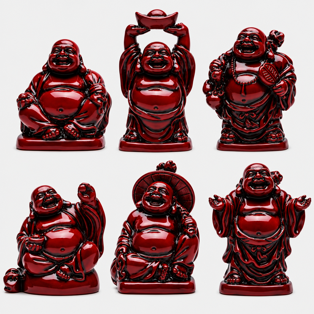 Red Laughing Buddha Set - Light Grey