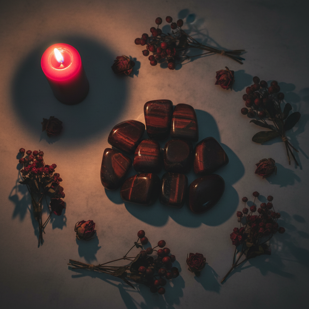 Red Tiger's Eye Flat Lay