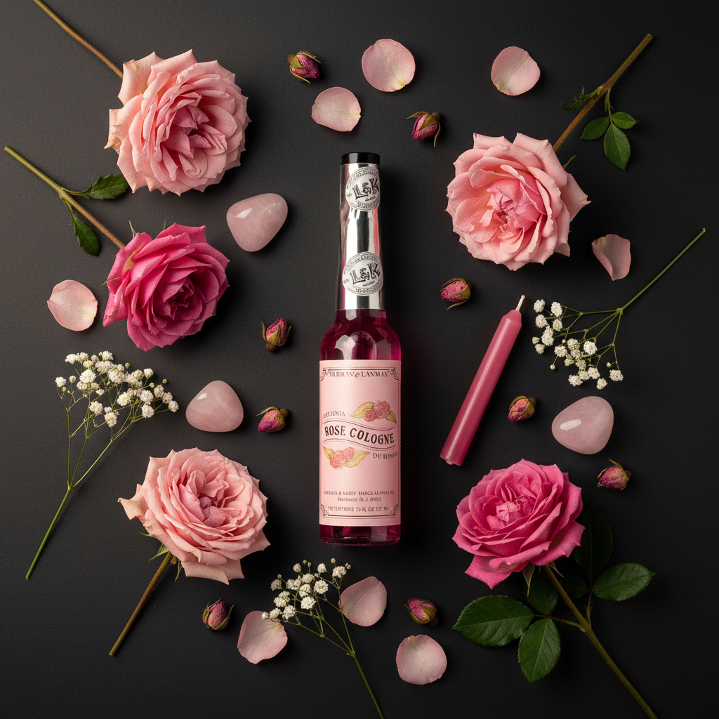 Rose Cologne Flat Lay