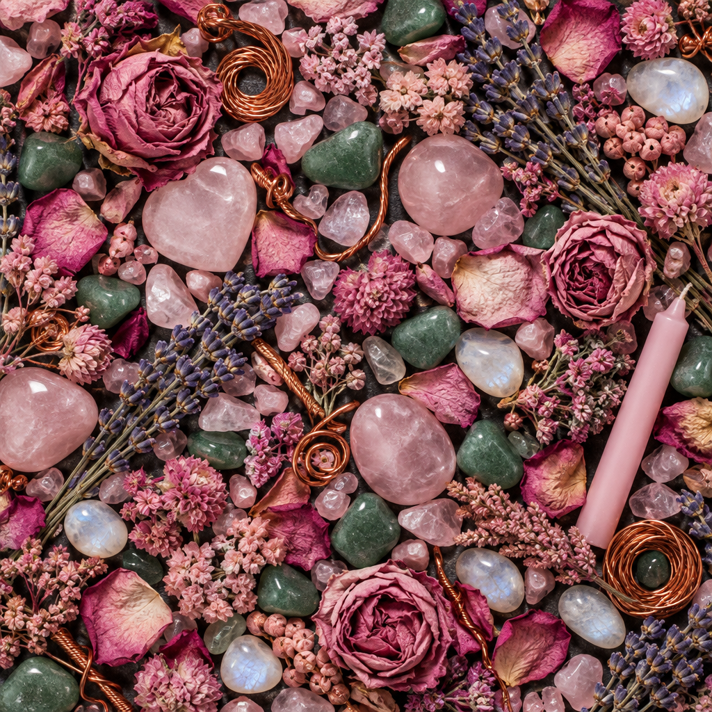 Rose Quartz Crystal Tree Burner Flat Lay