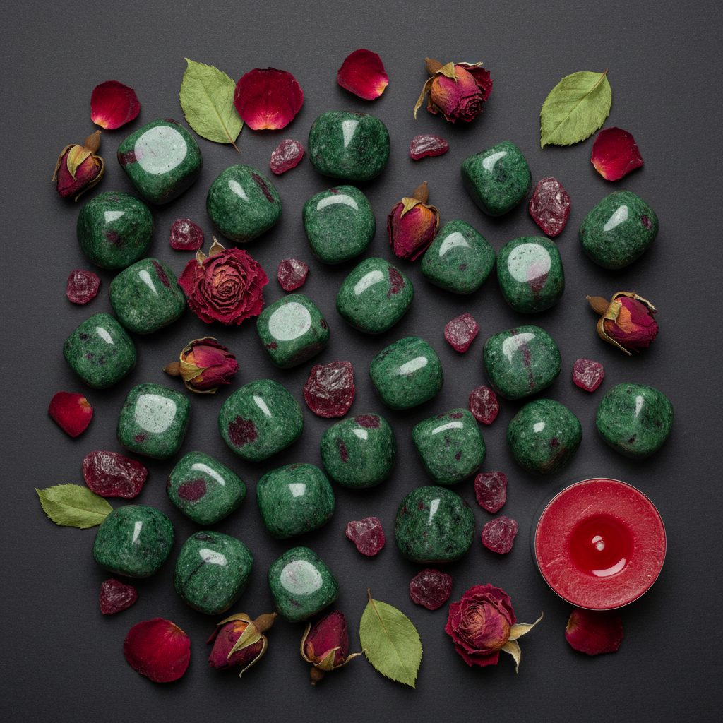 Ruby in Zoisite Flat Lay