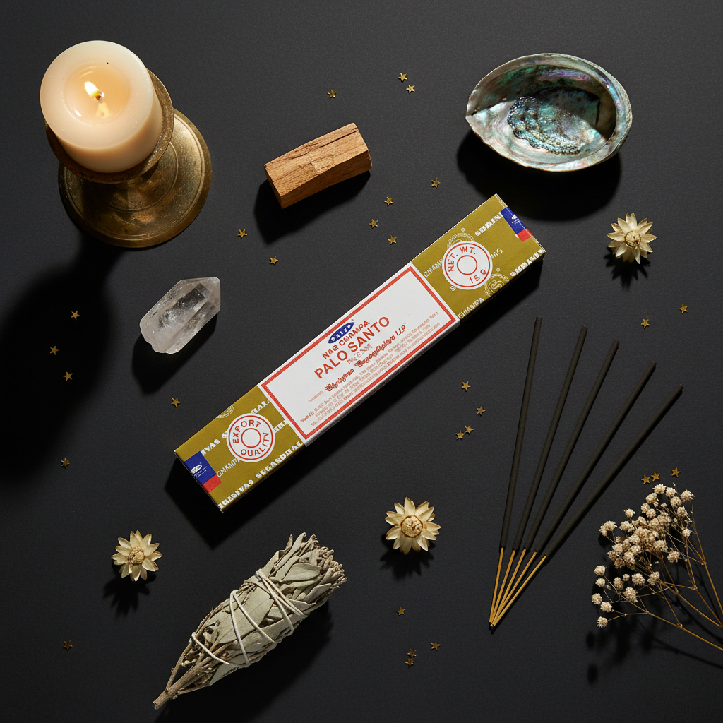 Satya Palo Santo Flat Lay