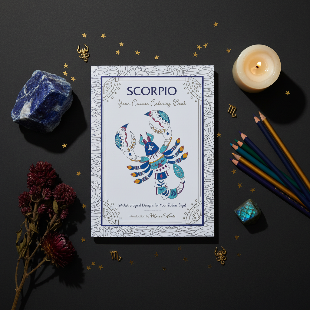 Scorpio Cosmic Coloring Book Flat Lay