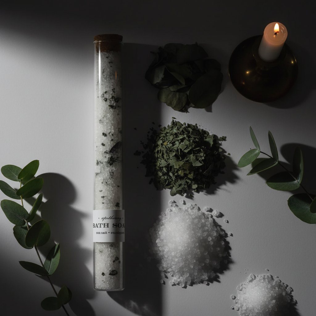 Sea Salt Eucalyptus Bath Soak Flat Lay