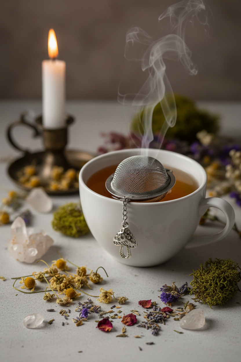 Silver Mushroom Fairy Tea Ball Lifestyle
