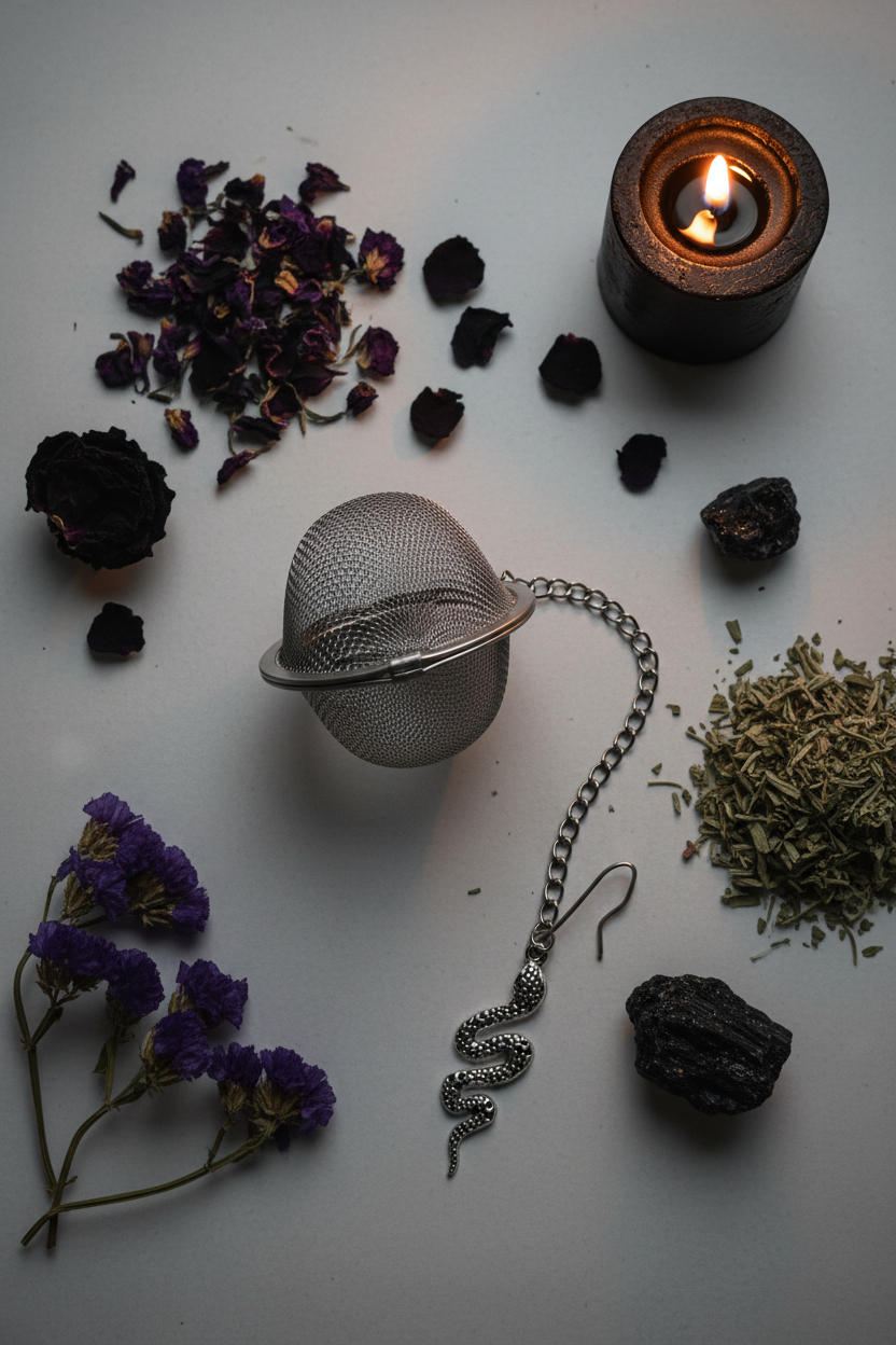 Silver Snake Tea Ball Flat Lay