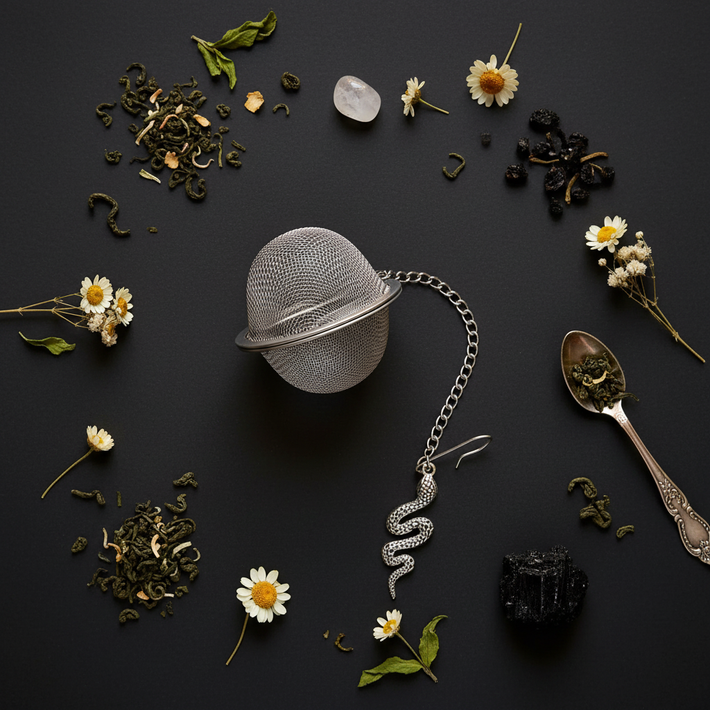 Silver Snake Tea Ball Flat Lay