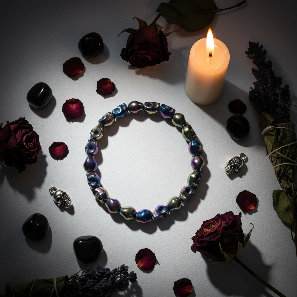 Skull Rainbow Hematite Flat Lay