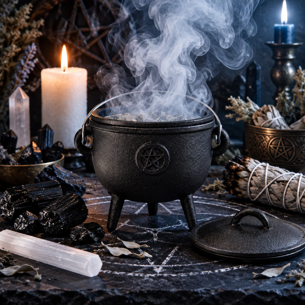 Small Cast Iron Pentagram Cauldron 4.5 Lifestyle