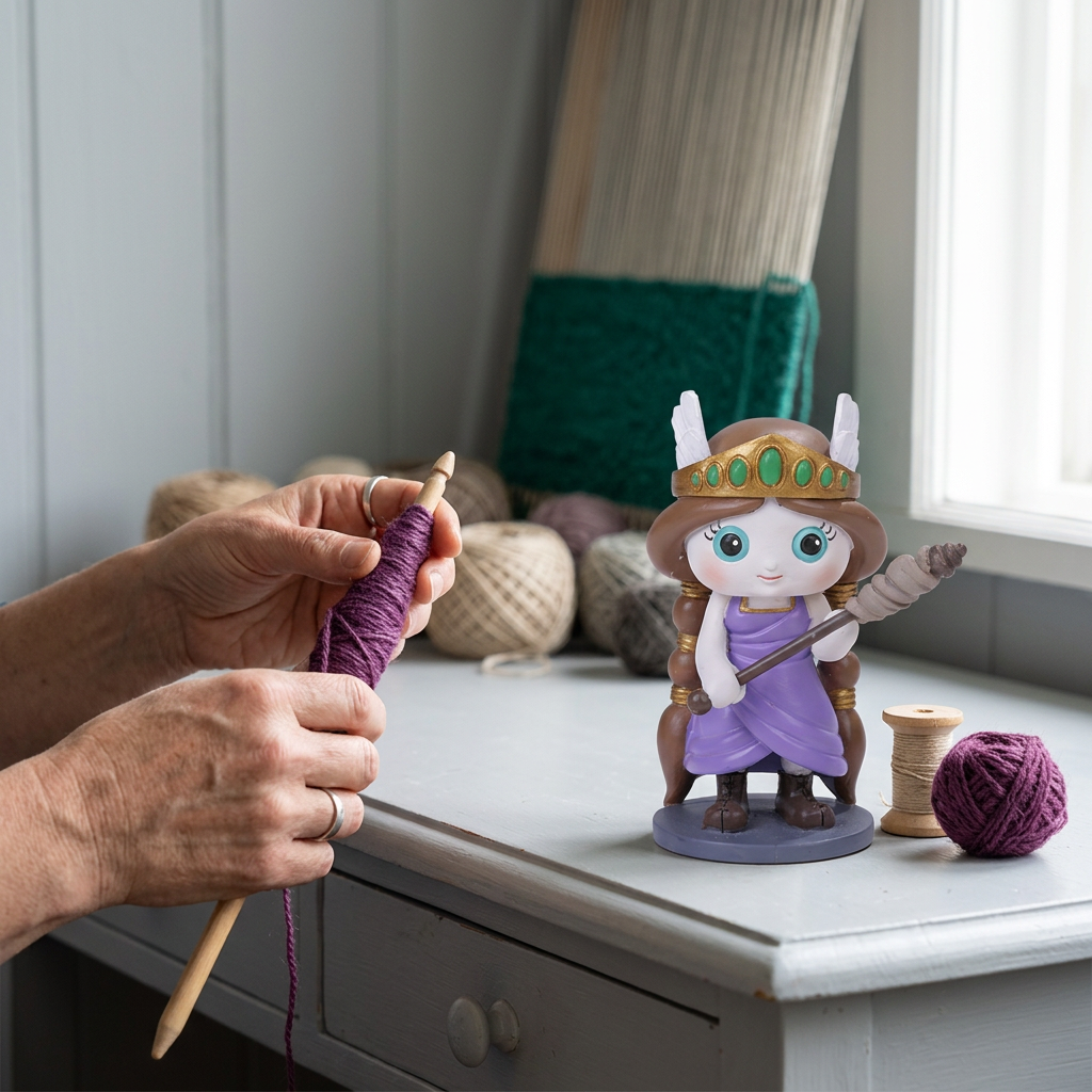 Small collectible in a textile craft scene