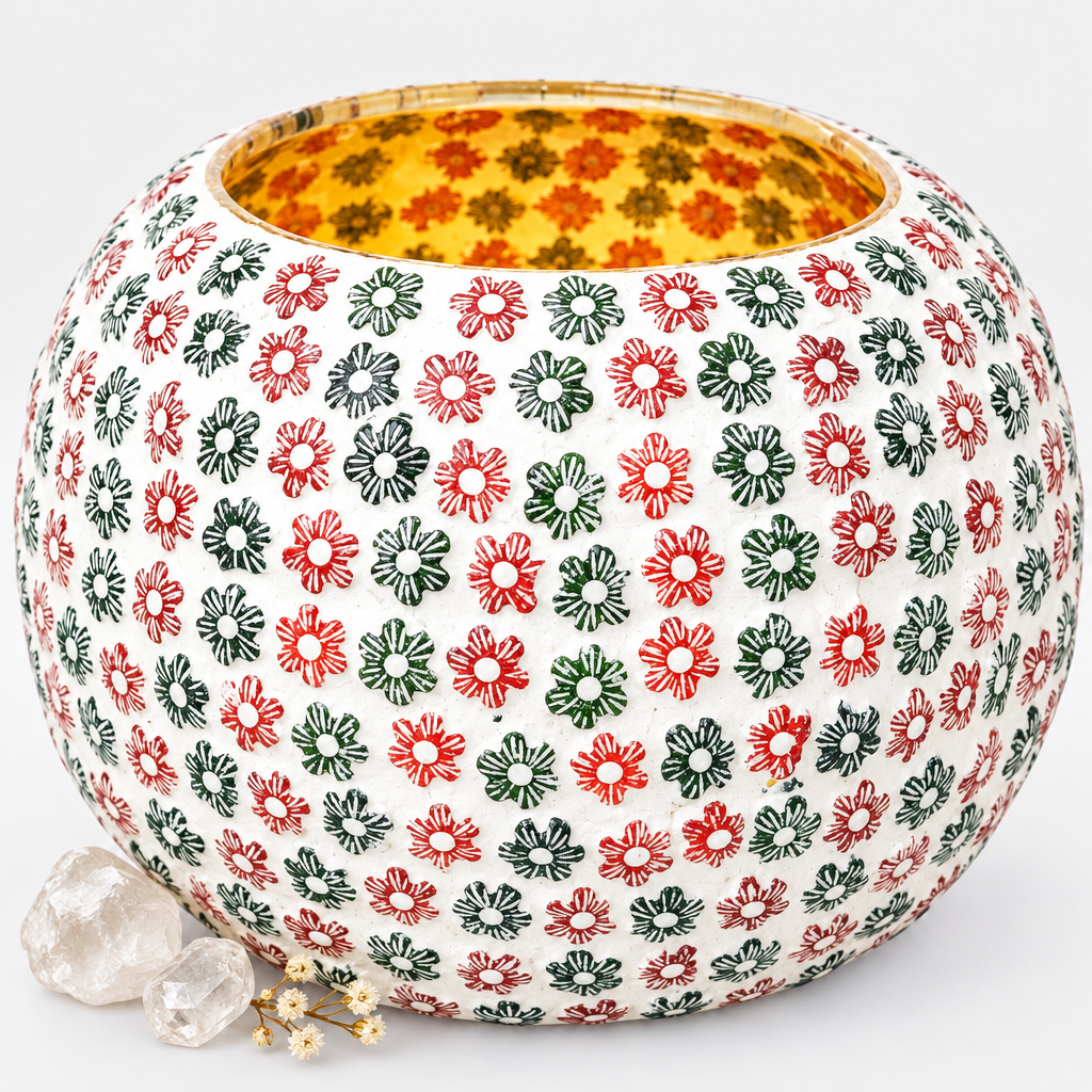 Small floral mosaic candle holder hero