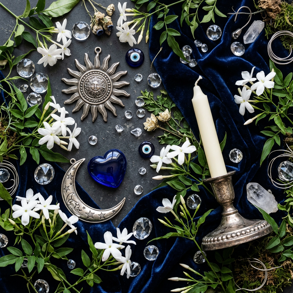 Sun and Moon celestial props-only flat lay