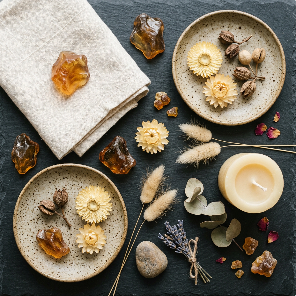 Sweet Amber props-only flat lay