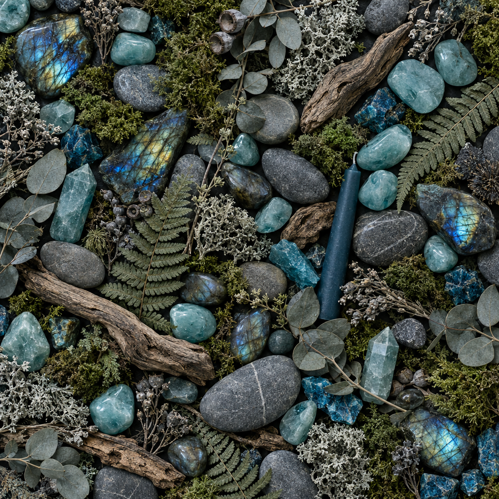 Teal Mountain Waterfall Burner Flat Lay