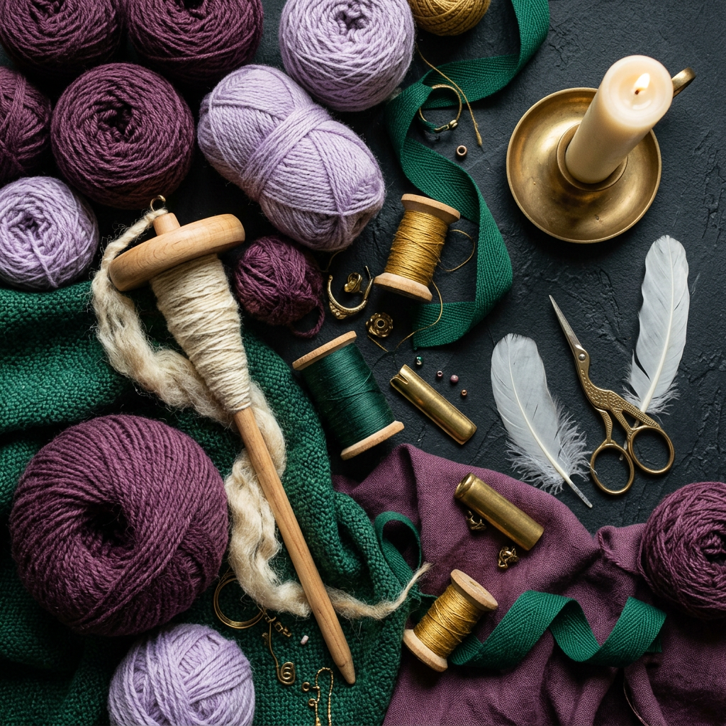 Textile-inspired props-only flat lay