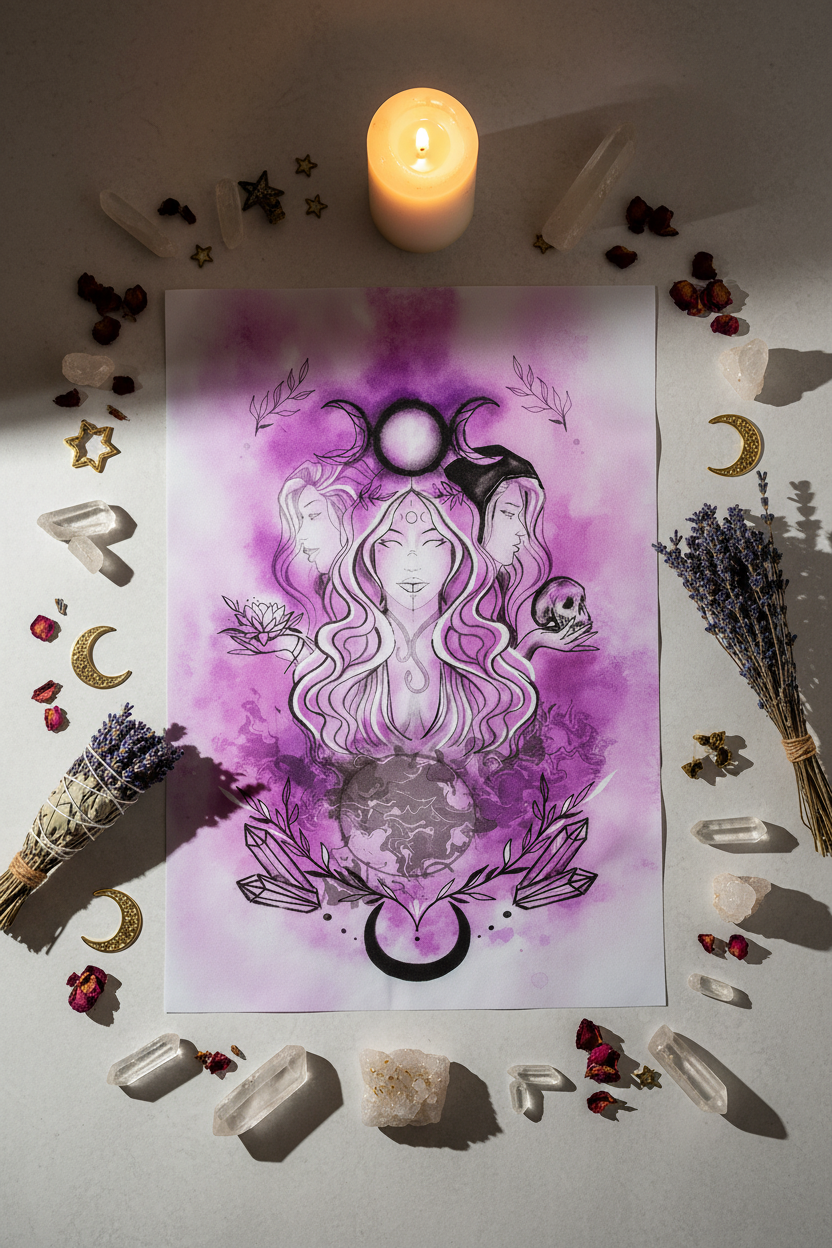Triple Goddess Tapestry Flat Lay