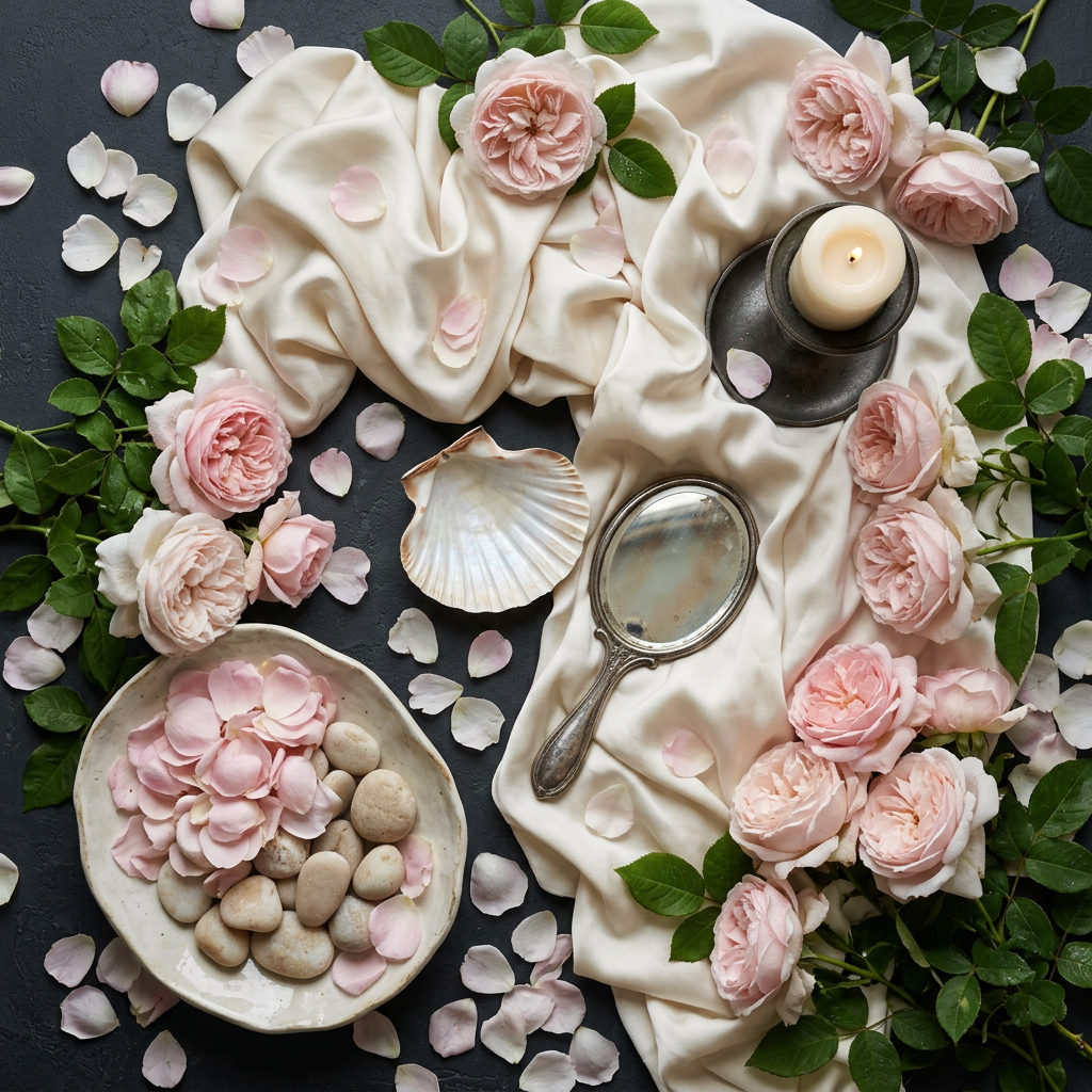 Venus-inspired props-only flat lay