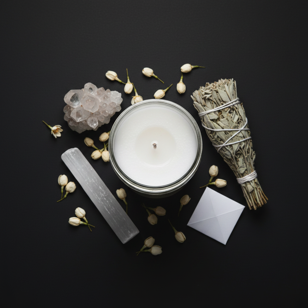 White 7-Day Candle Flat Lay
