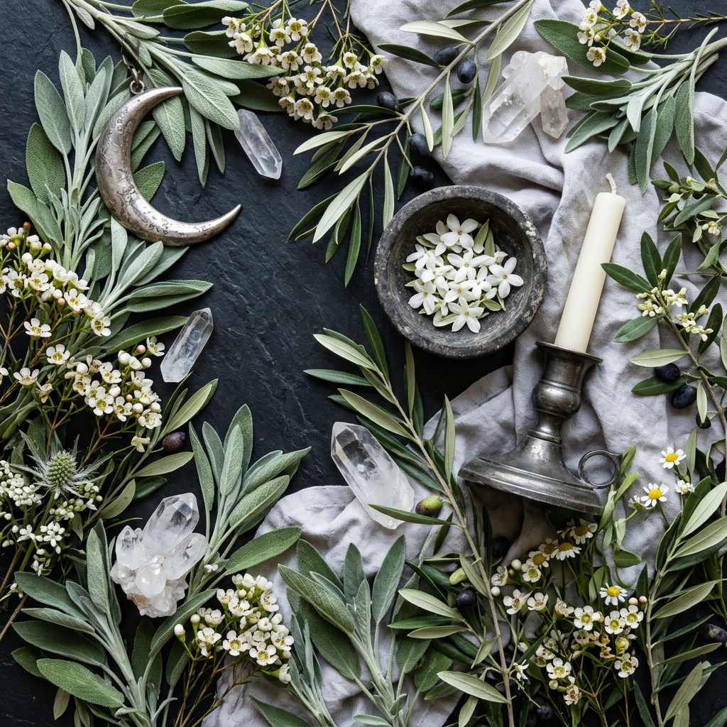 White Sage props-only flat lay